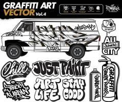 un' impostato di graffiti arte vettore. graffiti utensili e etichetta disegni. strada arte urbano tema nel modificabile vettore