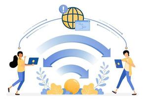 banner design vettoriale di wifi per la tecnologia di comunicazione e il trasferimento dei dati delle reti internet. il concetto di illustrazione può essere utilizzato per la pagina di destinazione, modello, ui ux, web, app mobile, poster, banner, sito web