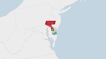 noi stato Delaware carta geografica evidenziato nel Delaware bandiera colori e perno di nazione capitale dover. vettore