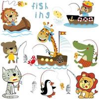 vettore impostato di divertente animali cartone animato nel pesca attività