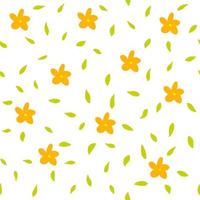 senza soluzione di continuità modello con astratto arancia fiore e le foglie su bianca sfondo. botanico illustrazione per copertina disegno, casa arredamento, invito carta, primavera struttura per tessile e tessuto design. vettore
