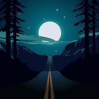mozzafiato calma notte con pieno Luna e stelle al di sopra di vuoto strada vettore