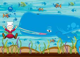jonah e il balena con tropicale pesce e squali - biblico illustrazione vettore