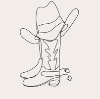 minimalista cowboy stivali linea arte, occidentale nazione cappello ,semplice schizzo, Texas schema disegno, selvaggio ovest, sud-ovest vettore