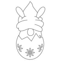 gnomo disegnato a mano, semplice linea arte nell'uovo. clipart dell'illustrazione di stagione primaverile di Pasqua vettore