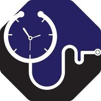 modello di logo vettoriale tempo medico. questo disegno usa il simbolo dello stetoscopio.