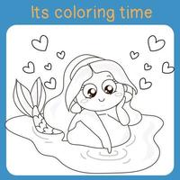 carino sirena Principessa. colorazione attività foglio di lavoro. il poco sirena. un' magico creatura. vettore schema per colorazione pagina.