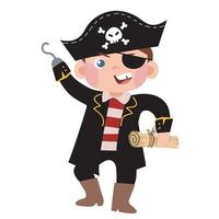 carino poco pirata su bianca sfondo per bambini moda opere d'arte, bambini libri, compleanno inviti, saluto carte, manifesti. fantasia cartone animato vettore illustrazione.