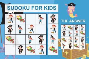 sudoku foglio per bambini. formazione scolastica foglio di lavoro per bambini. stampabile puzzle gioco per scuola materna. carino e divertente cartone animato personaggi. vettore illustrazione.