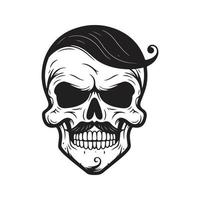 cranio con baffi, logo concetto nero e bianca colore, mano disegnato illustrazione vettore
