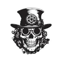 steampunk cranio, logo concetto nero e bianca colore, mano disegnato illustrazione vettore