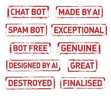 impostato rosso francobolli e testo Chiacchierare bot, spam bot, eccezionale, genuino, grande. vettore illustrazione.
