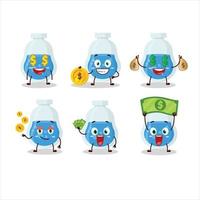 blu pozione cartone animato personaggio con carino emoticon portare i soldi vettore