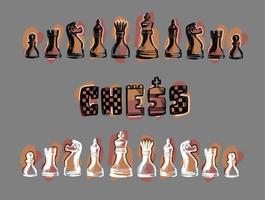 scacchi pezzo icone. tavola gioco. nero e bianca sagome isolato su grigio sfondo. vettore illustrazione.