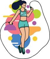 salutare fitness ragazza salto corda illustrazione nel scarabocchio stile vettore