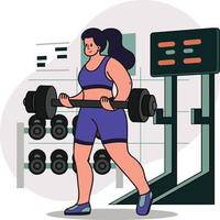 salutare fitness ragazza sollevamento pesi nel Palestra illustrazione nel scarabocchio stile vettore