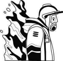 pompiere con fuoco completo da uomo illustrazione nel scarabocchio stile vettore