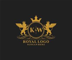 iniziale kw lettera Leone reale lusso stemma araldico logo modello nel vettore arte per ristorante, regalità, boutique, bar, Hotel, araldico, gioielleria, moda e altro vettore illustrazione.