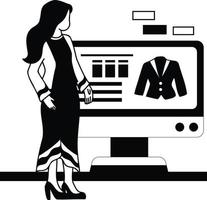 femmina ufficio lavoratore shopping in linea a partire dal smartphone illustrazione nel scarabocchio stile vettore