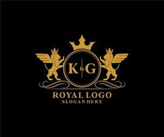 iniziale kg lettera Leone reale lusso stemma araldico logo modello nel vettore arte per ristorante, regalità, boutique, bar, Hotel, araldico, gioielleria, moda e altro vettore illustrazione.