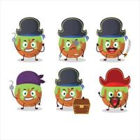 cartone animato personaggio di choco verde caramella con vario pirati emoticon vettore