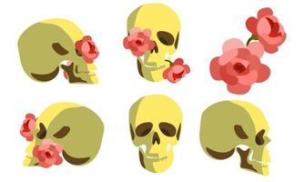 un' impostato di teschi con fiori. un' collezione di ritratti con un' umano cranio con fiori nel il cranio. vettore illustrazione isolato su un' bianca sfondo. stampa adesivi