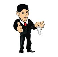Cartoon marketing officer guy carattere tenendo le chiavi illustrazione vettore