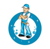 personaggio dei cartoni animati di illustrazione del lavoratore di servizio di pulizia vettore