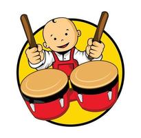 personaggio dei cartoni animati bambino suonare la batteria illustrazione vettore