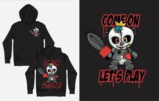 felpe con cappuccio con personaggio abbigliamento di strada disegno, zombie panda con motosega vettore