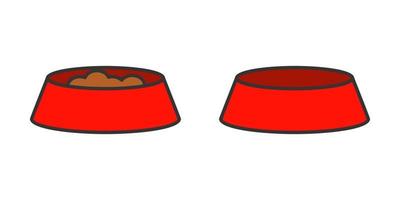 animale domestico alimentazione rosso ciotola icona. animale domestico pieno o vuoto ciotole. piatto stile. vettore