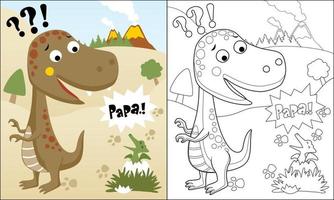 colorazione libro di divertente dinosauri cartone animato su vulcani sfondo vettore