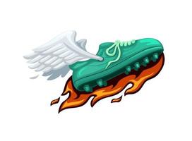 calcio scarpe fuoco con volare ala portafortuna logo simbolo cartone animato illustrazione vettore