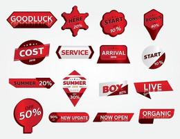 set di design tag promozione banner rosso per il marketing vettore