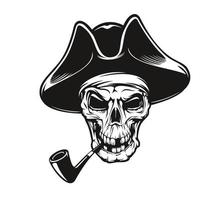 pirata Capitano cranio tatuaggio con tubo, tricorno cappello vettore