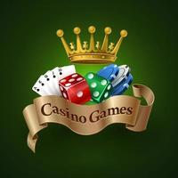 logo dei giochi da casinò. i migliori giochi da casinò. dadi, carte, fiches. illustrazione vettoriale