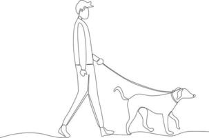un' uomo a piedi con il suo cane nel il parco vettore