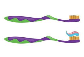 illustrazione di Due spazzolini da denti isolato su un' bianca sfondo. spazzolino con colorato dentifricio, orale e dentale cura, vettore.nylon setole e plastica maniglie. vettore