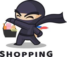 shopping mercato ninja logo design vettore