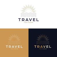 viaggio logo design. tramonto e mare astratto vettore logotipo. tropicale vacanza boemo logo modello.