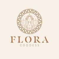 flora dea logo design. greco dea vettore logotipo. bellezza e arte industria logo modello. dea di fioritura fiori, fioritura, molla, gioventù e piacere.