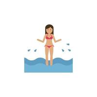 spiaggia, donna, mare cartone animato vettore icona