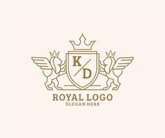 iniziale kd lettera Leone reale lusso stemma araldico logo modello nel vettore arte per ristorante, regalità, boutique, bar, Hotel, araldico, gioielleria, moda e altro vettore illustrazione.