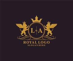 iniziale la lettera Leone reale lusso stemma araldico logo modello nel vettore arte per ristorante, regalità, boutique, bar, Hotel, araldico, gioielleria, moda e altro vettore illustrazione.