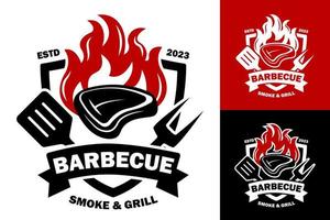 bistecca barbecue steakhouse bbq griglia bar carne ristorante emblema logo modello etichetta design vettore