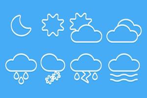 vettore icona collezione per tempo metereologico previsione rapporti, con pulito e semplice icone per soleggiato, piovoso, nuvoloso, nevoso, e nuvoloso giorni. Perfetto per uso nel tempo metereologico app, siti web, widget per ragnatela