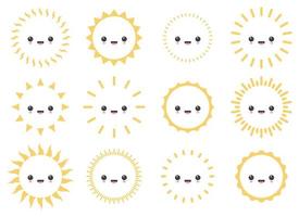 cartone animato sole icona con facciale espressione vettore illustrazione isolato su bianca