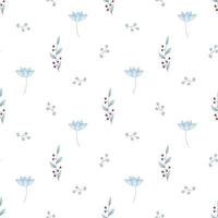 Vector seamless pattern da fiori blu e bacche rosse. carta digitale dal nontiscordardime americano. ornamento floreale su sfondo bianco