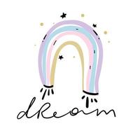 mano disegno arcobaleno illustrazione vettore con slogan sognare. vettore illustrazione design per moda tessuti, tessile grafica, stampe.