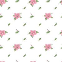 Vector seamless pattern di corallo rosa fiori e foglie verdi su uno sfondo trasparente. ornamento botanico, carta digitale.